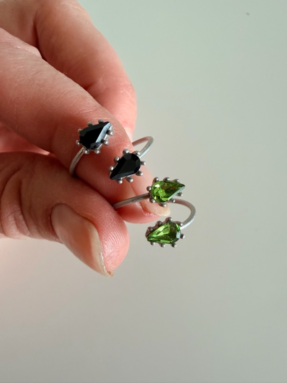 Pair of Free People Green and Black Gem Rings